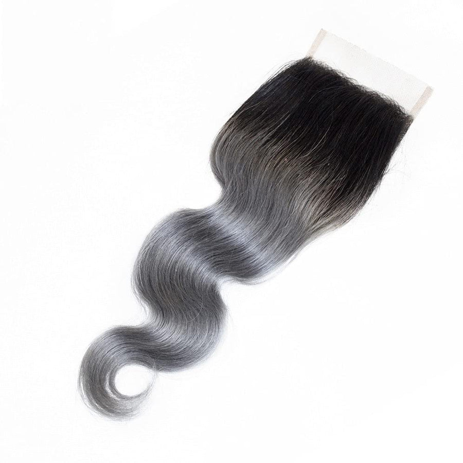 #1B Grey 4x4 Ombre Human Hair Top Lace Closure