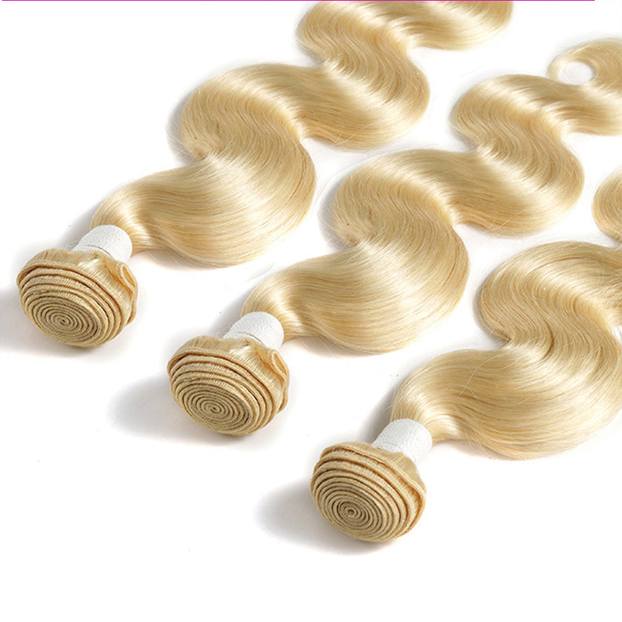 Blonde human hair bundles