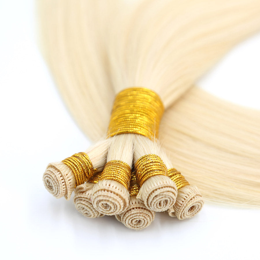 hand tied wefts blonde human hair