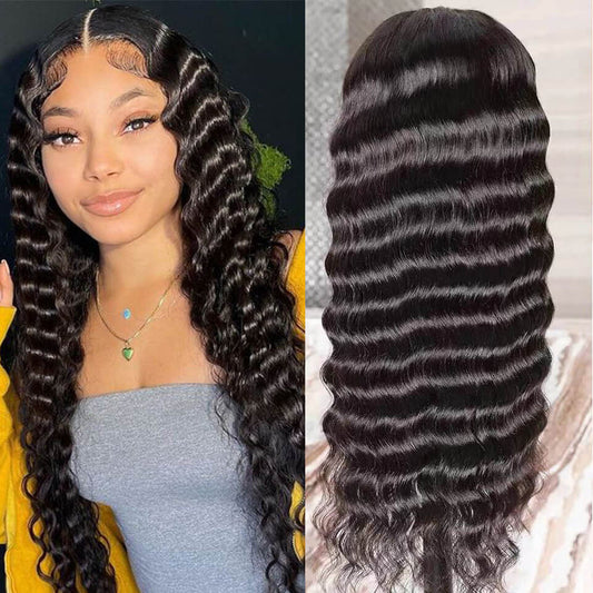 HD lace wig deep wave human hair lace front wig