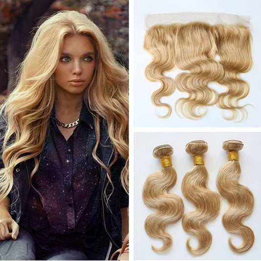 honey blonde human hair bundles with lace frontal