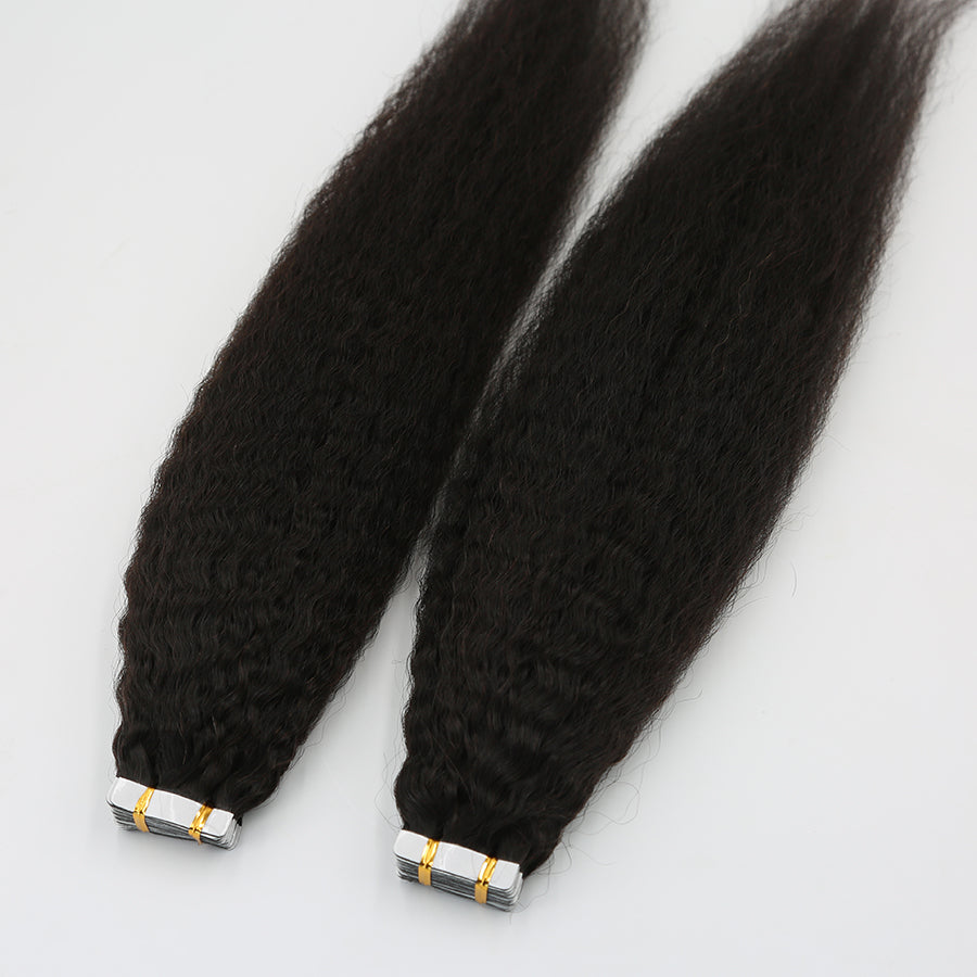 Kinky Straight Tape in Hair Extension 12-30inch Human Hair Pu Weft