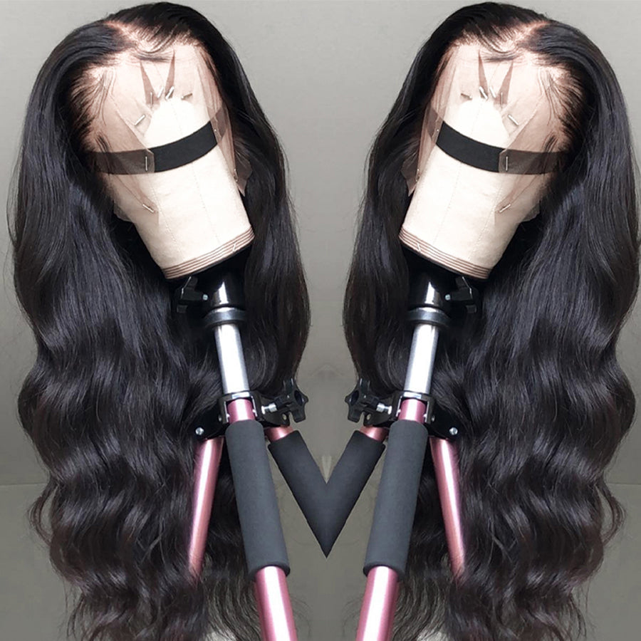 body wave black human hair lace frontal wig