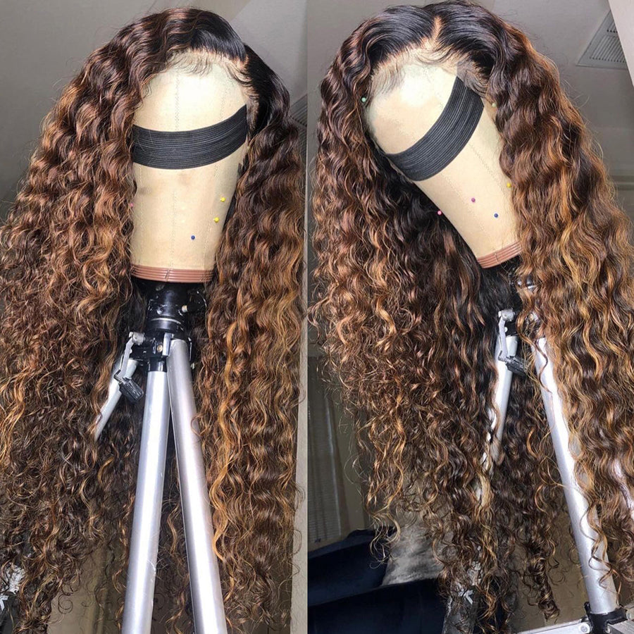 dark brow with highlight deep curly wig