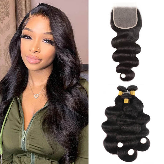 Melt HD lace hairline closure with 3 hair weave bundles