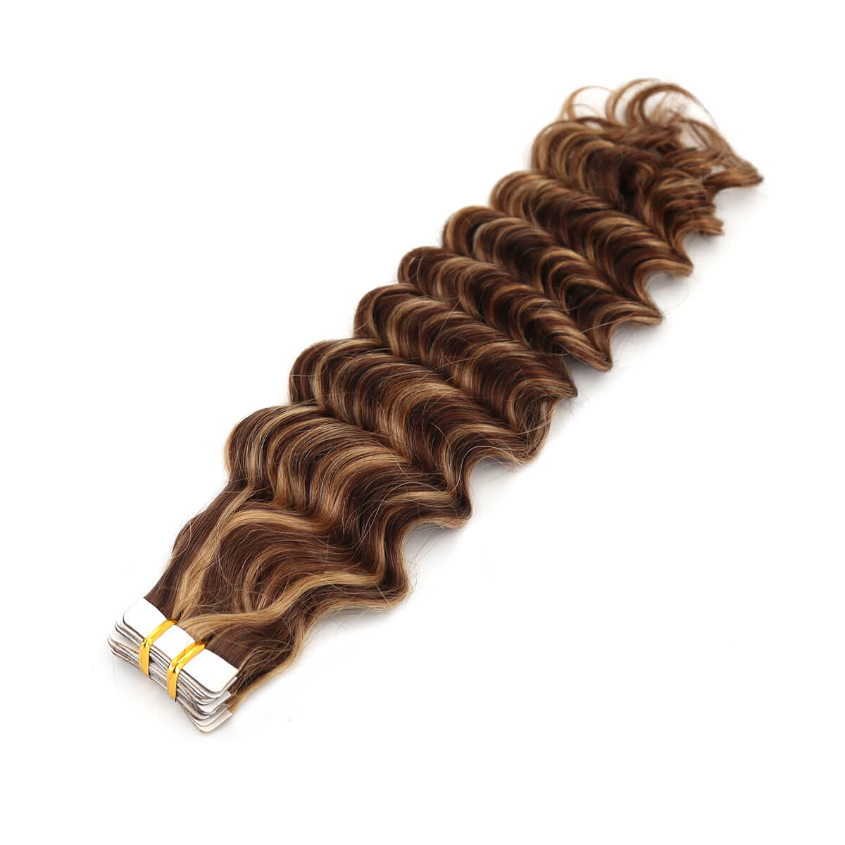 brown blonde deep wave tape in hair extension