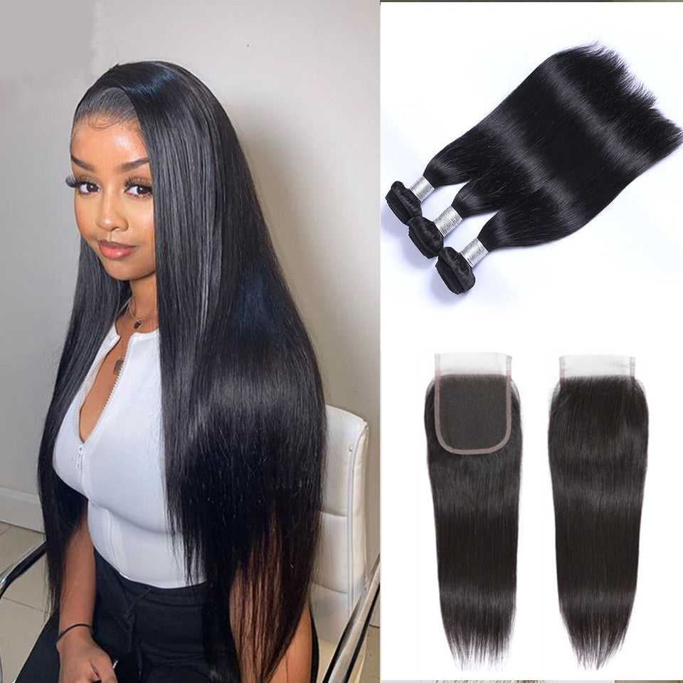 black hair bundles and lace closures