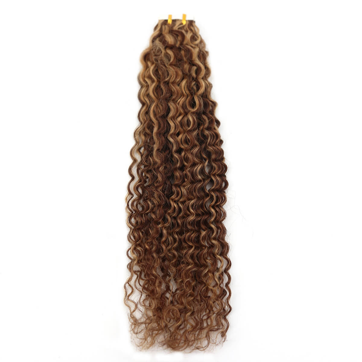 brown blonde curly human hair tape in extension
