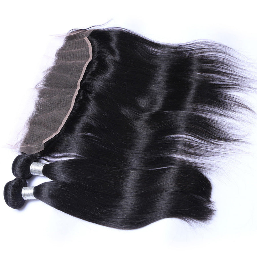 Black hair lace frontal with human hair wefts