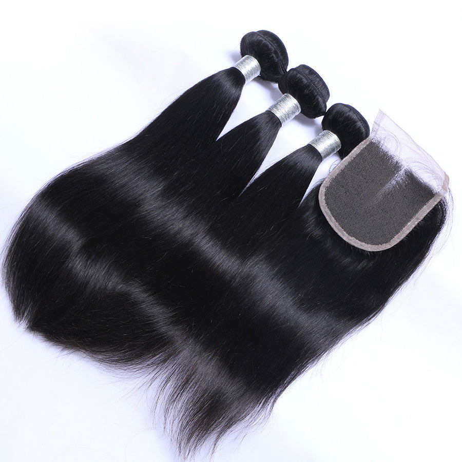 black human hair lace closure and hair weave