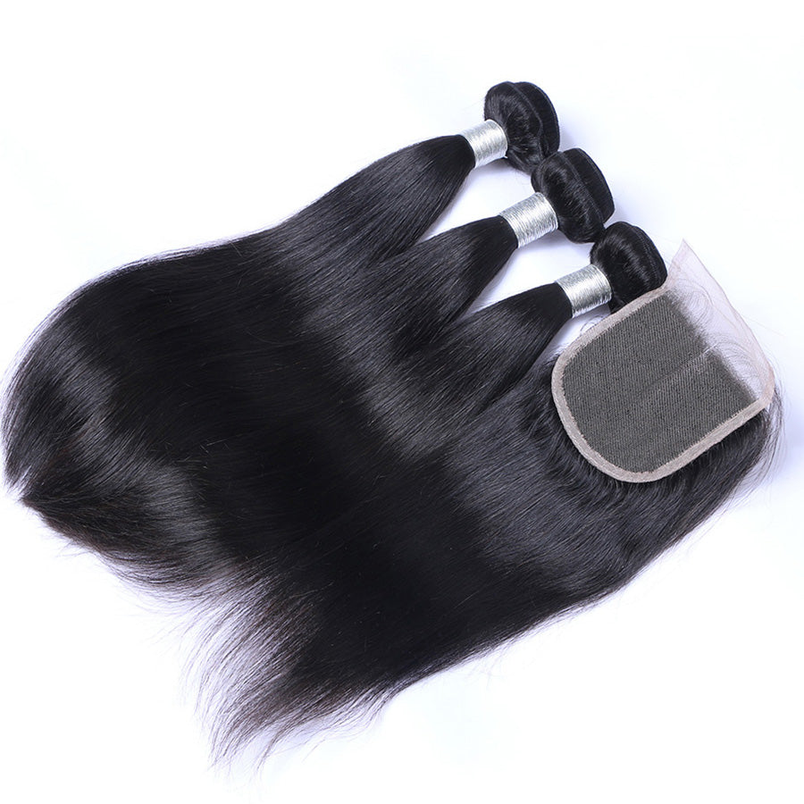black human hair 3 bundles with closure