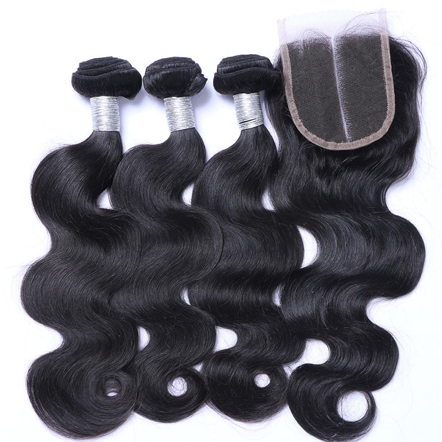 Wavy human hair bundles and closure