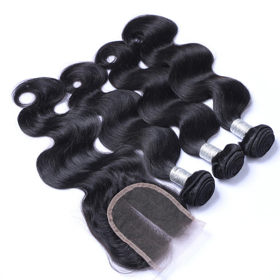 Black Wavy Human Hair Lace Closure and Hair Weaves