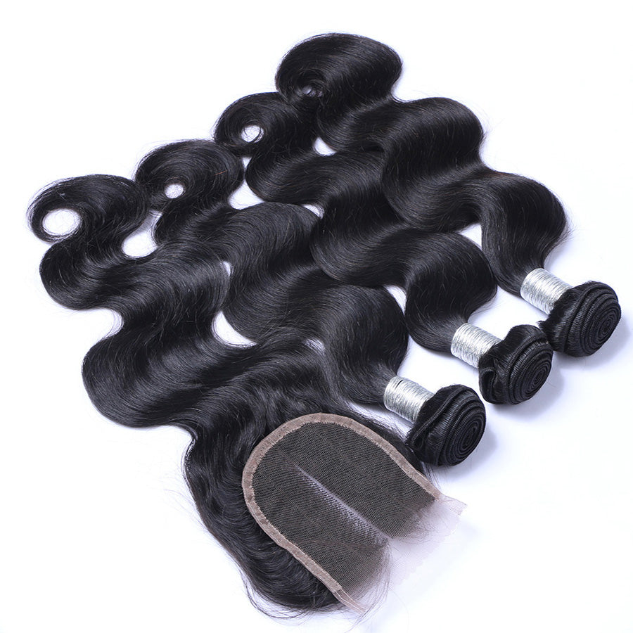 Body wave human hair bundles and lace closures