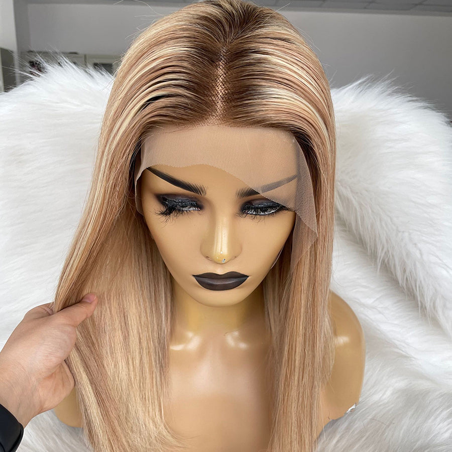 straight ombre blonde highlight wig