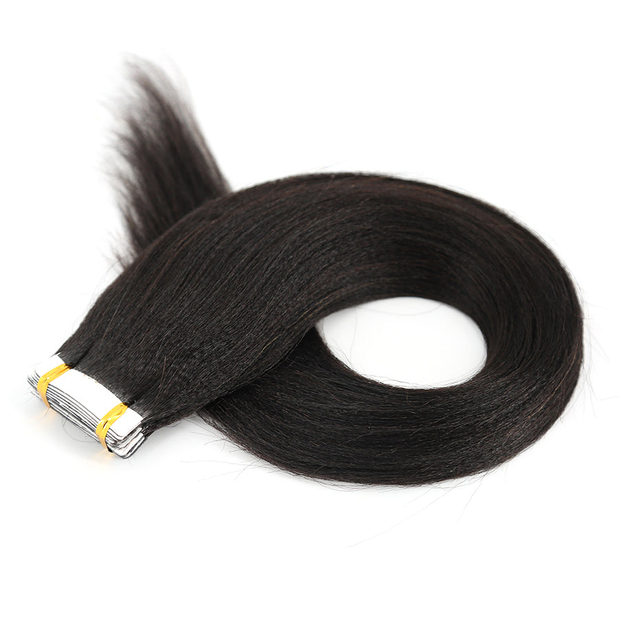 Natural balck light yaki tape in hair extensions