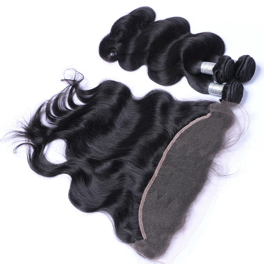 13x4 lace frontal with 3 human hair weaves