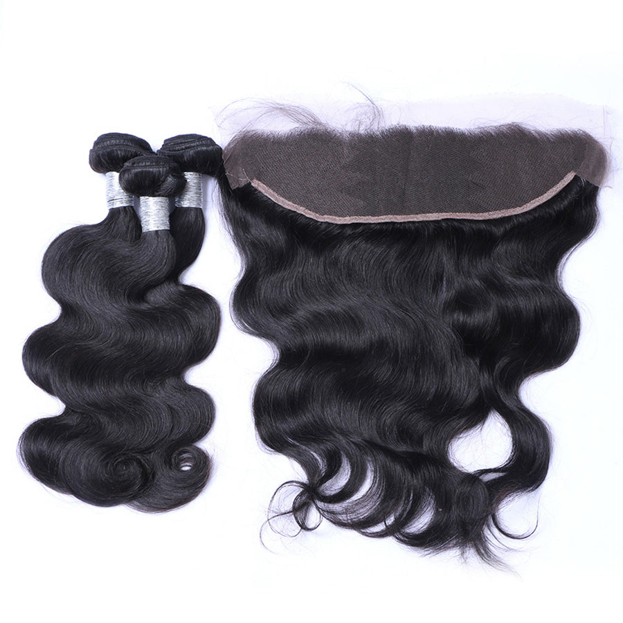 3 bundles of human hair weaves and 1 lace frontal
