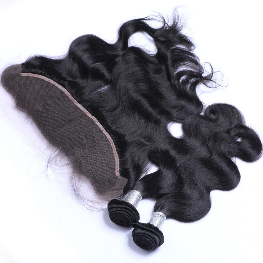 Black human hair wavy lace frontal and hair weaves