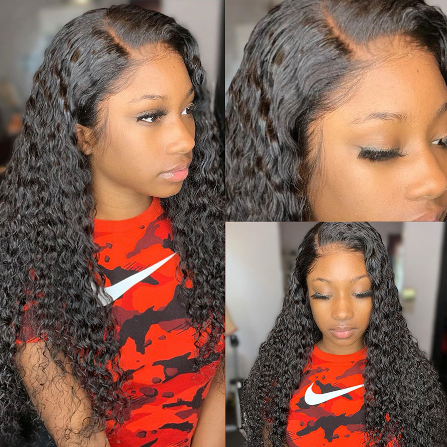 young girl with black curly lace front wig