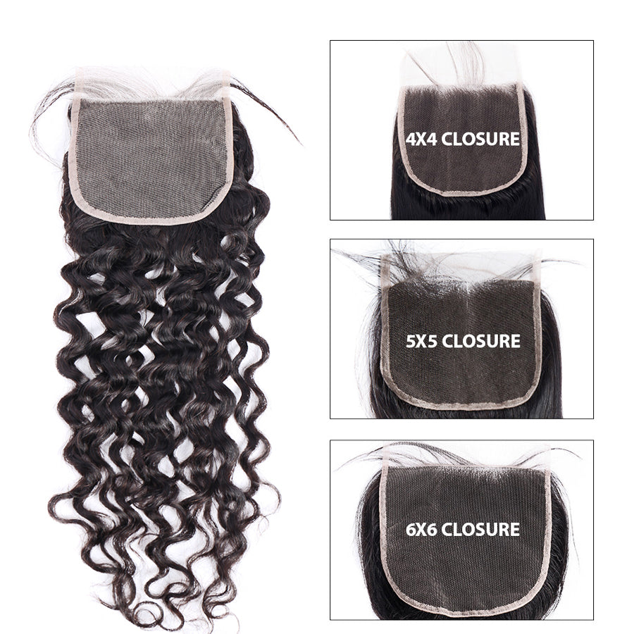 Curly lace closures in different lace sizes
