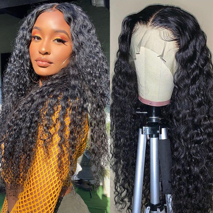 beautiful young lady with curly lace wig