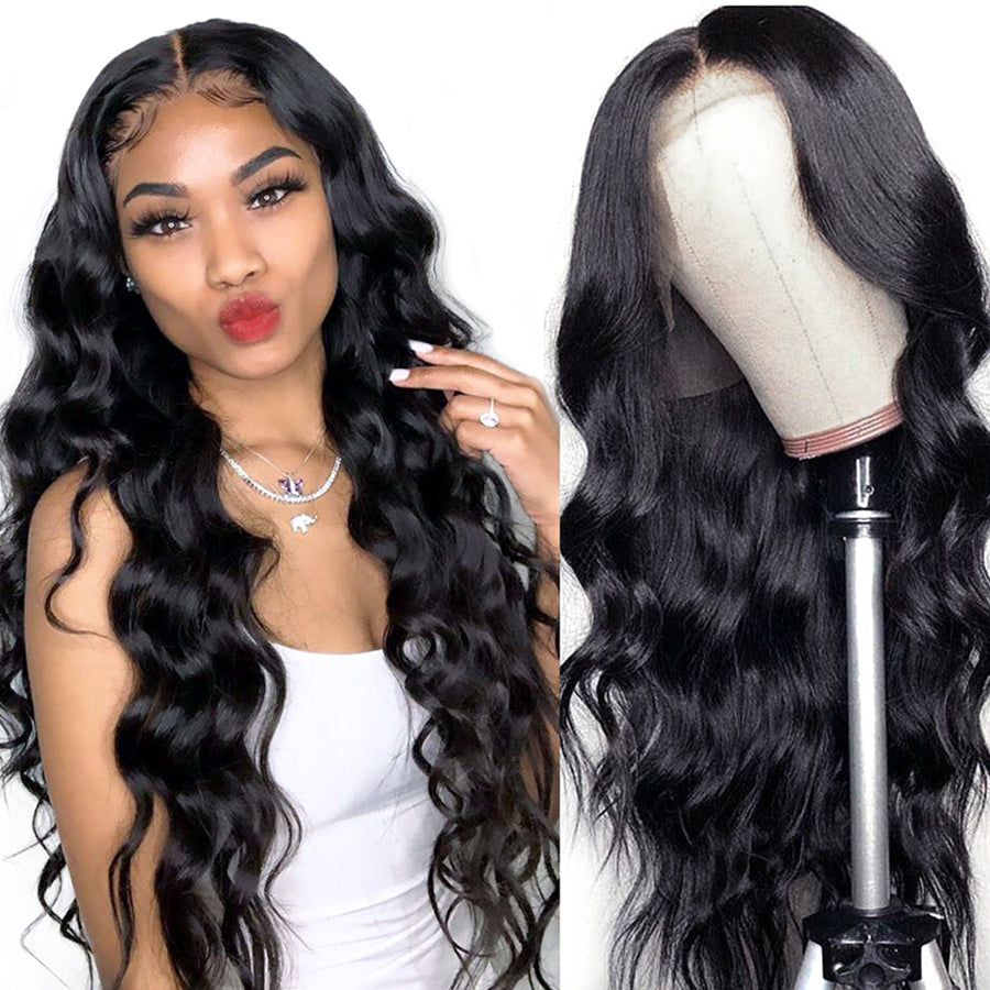 beautiful young woman with body wave wig