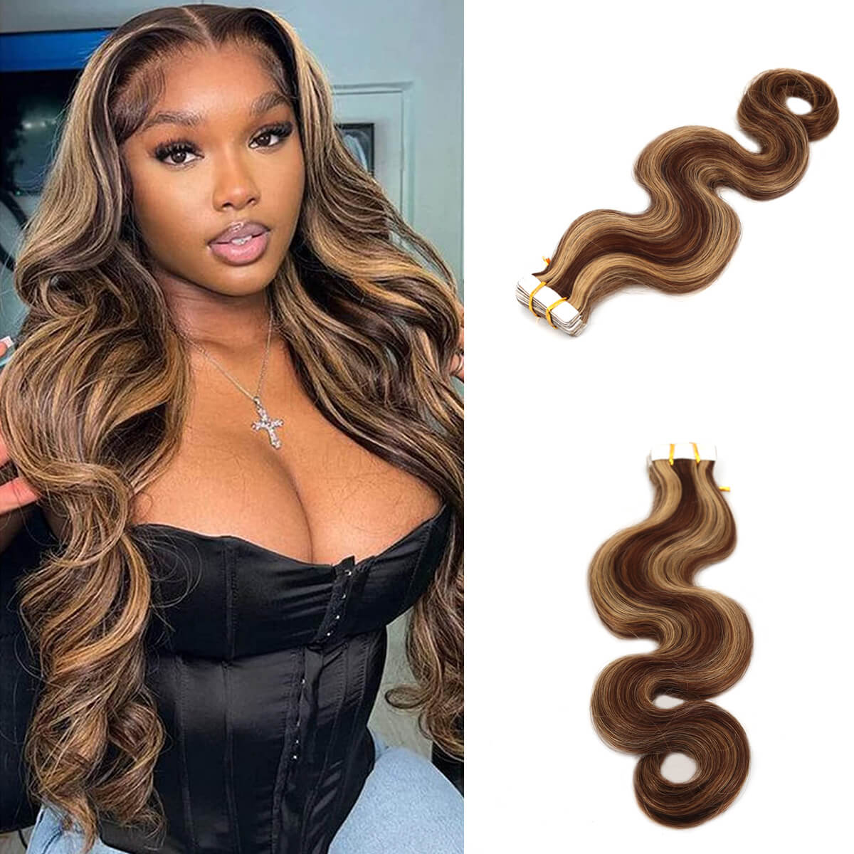 body wave tape in hair extension
