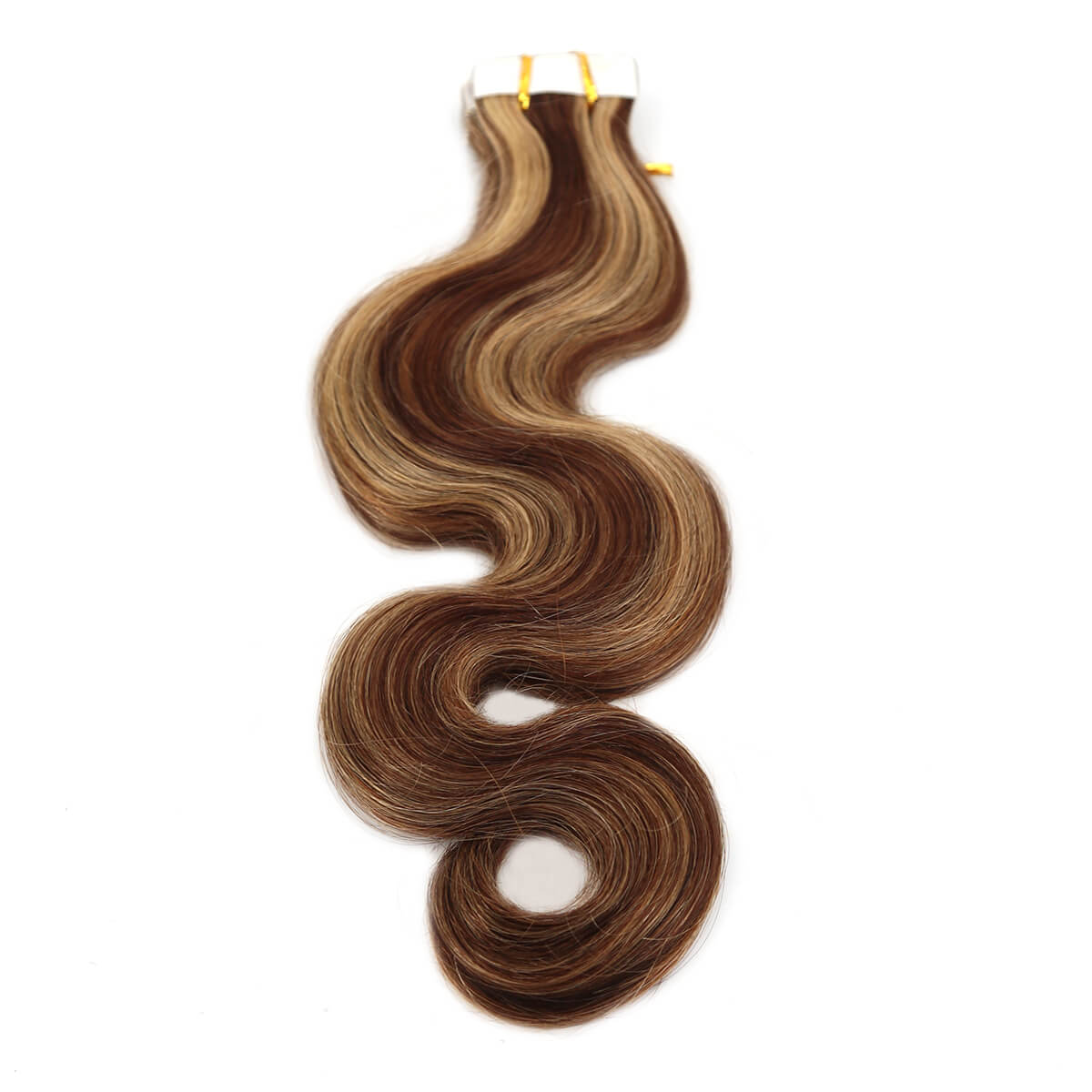 blonde brown wavy hair tape in hair extension