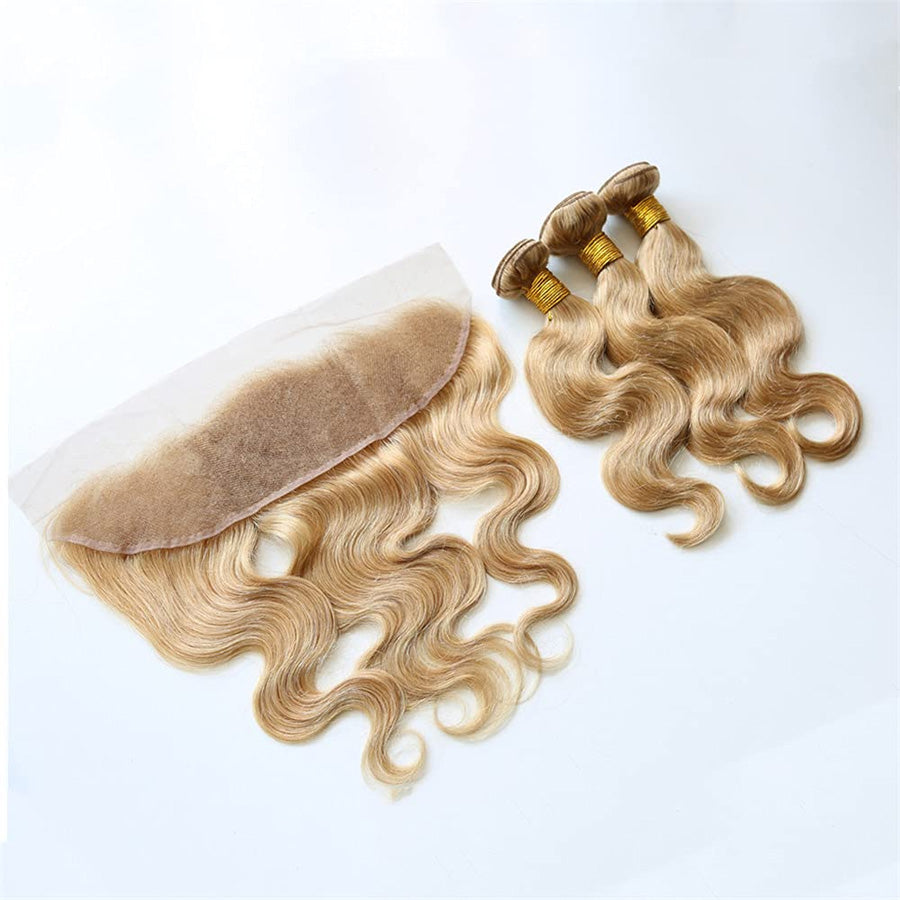 honey blonde human hair 13x4 lace frontal with 3 bundles